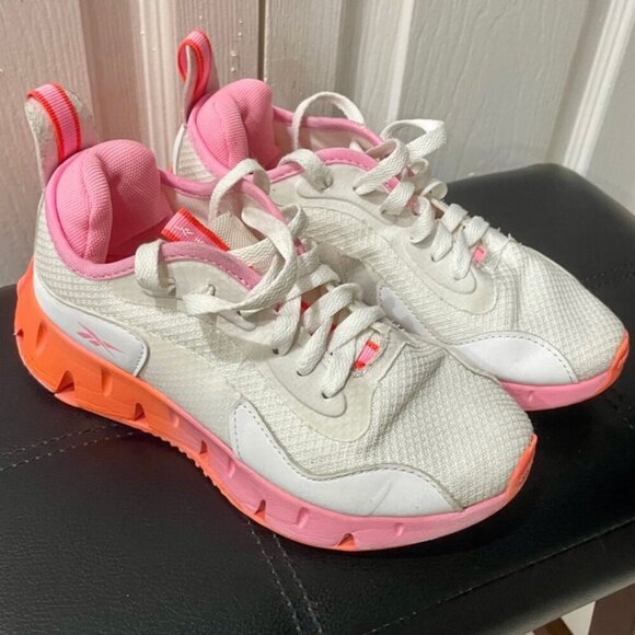 KAWAII GIRL REBOOK RUNNING SHOES  ZIG ZAG DYNAMICA  SZ 2Y WHITE HOT PINK ORANGE - Picture 6 of 13